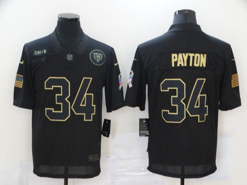 Men Chicago Bears #34 Payton Black gold lettering 2020 Nike NFL Jersey